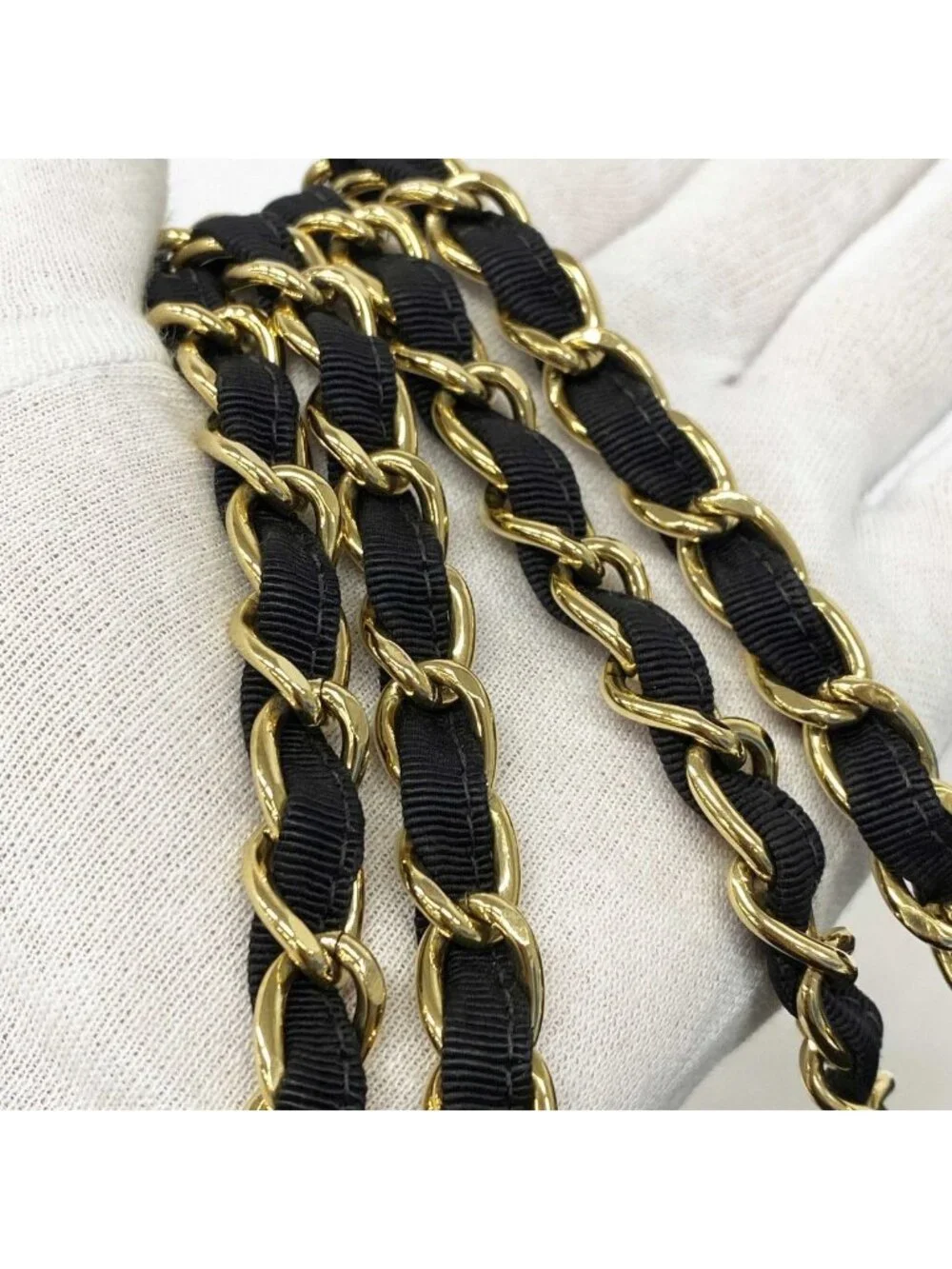 Chanel Shoulder Bag Quilted Cotton Black Gold